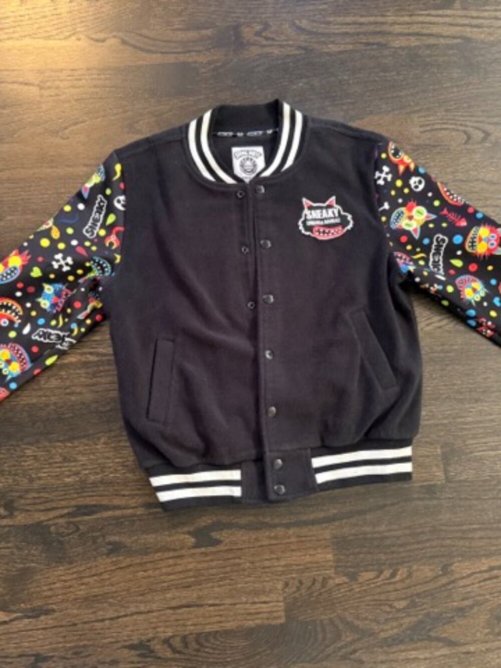 sneaky women bomber balck doodle jacket size S/M 165/84A